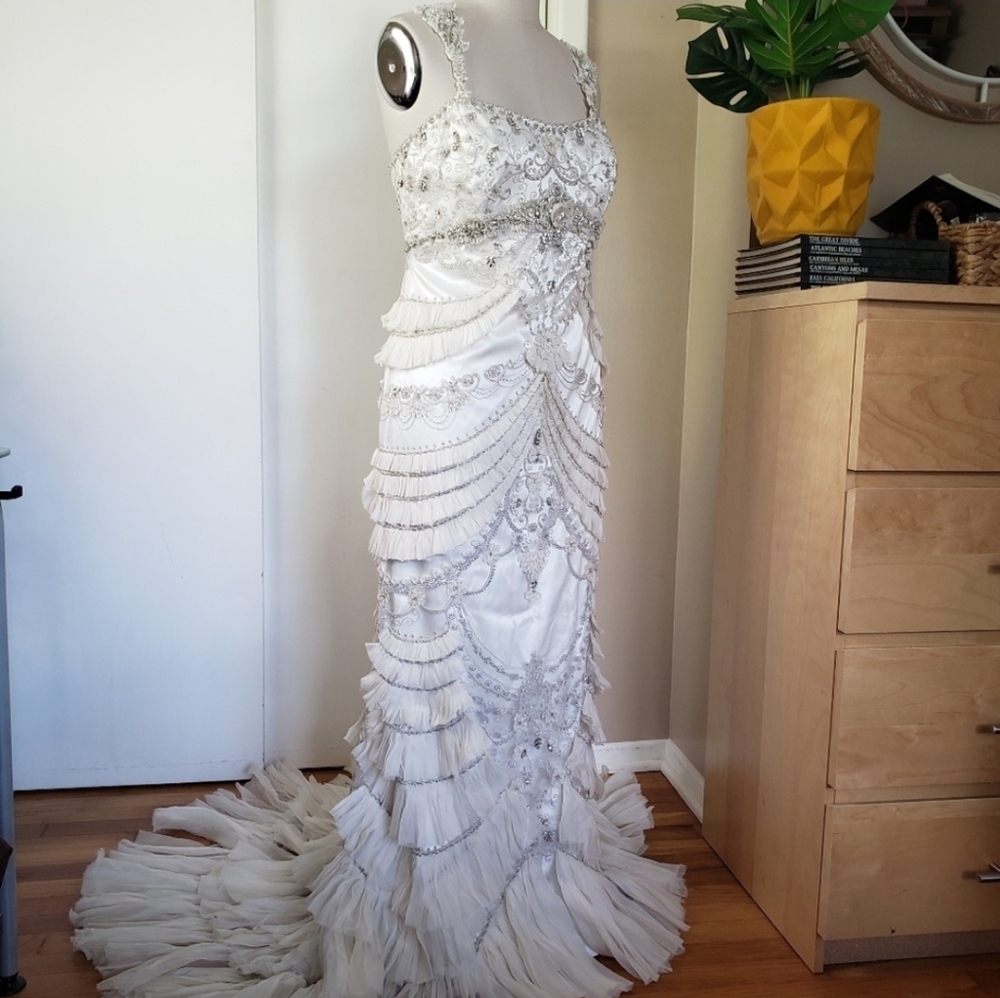 Lazaro 3059 Beaded Embellished Art Deco Wedding Gown Size 14 - Picture 6 of 16